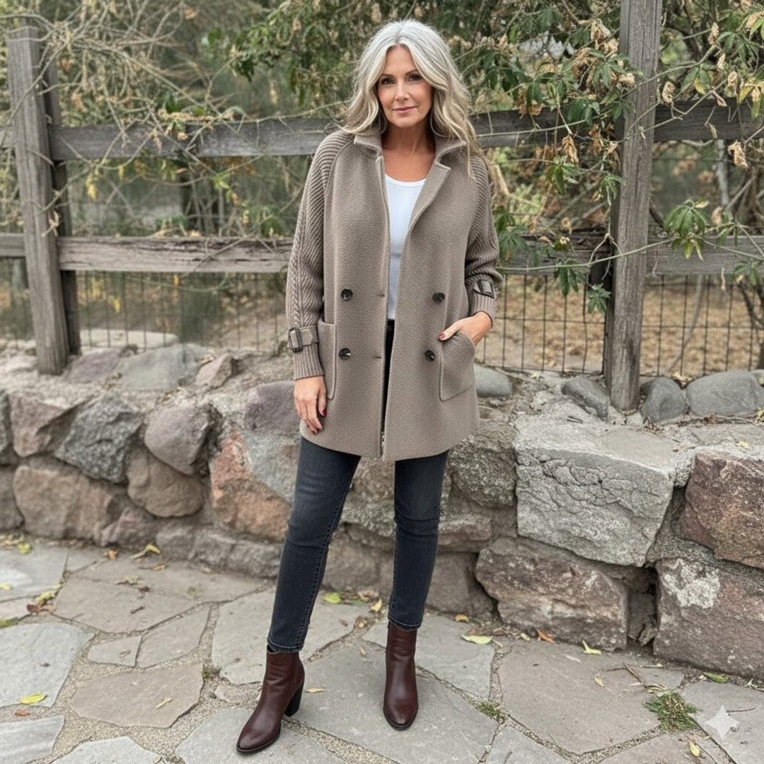 Halle | Double-Breasted Knit-Sleeve Coat