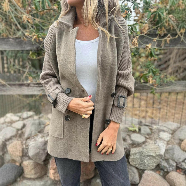 Halle | Double-Breasted Knit-Sleeve Coat