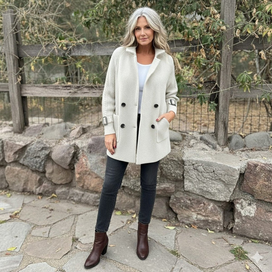 Halle | Double-Breasted Knit-Sleeve Coat