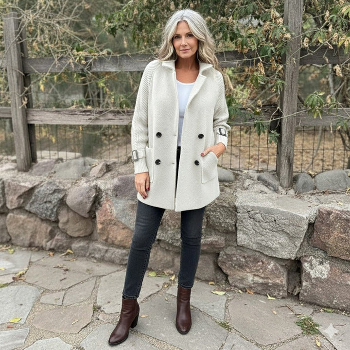Halle | Double-Breasted Knit-Sleeve Coat