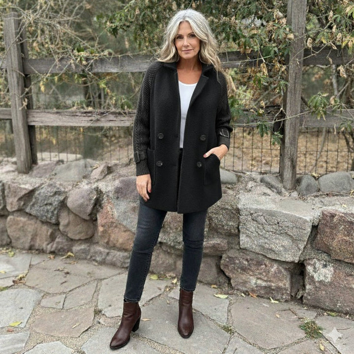 Halle | Double-Breasted Knit-Sleeve Coat