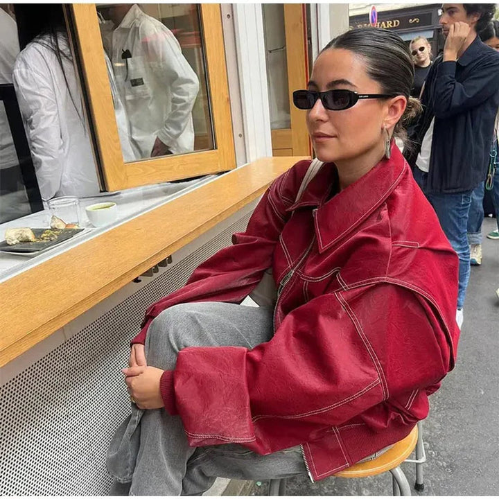Greer | Oversized Contrast-Stitch Bomber Jacket