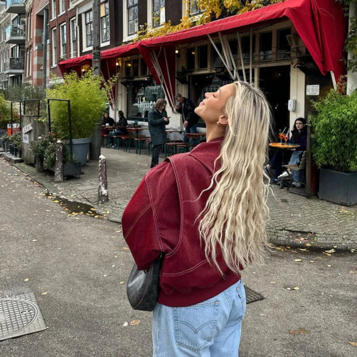 Greer | Oversized Contrast-Stitch Bomber Jacket