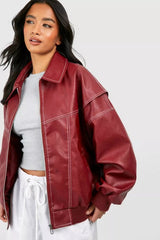 Greer | Oversized Contrast-Stitch Bomber Jacket