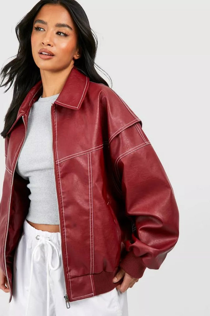 Greer | Oversized Contrast-Stitch Bomber Jacket