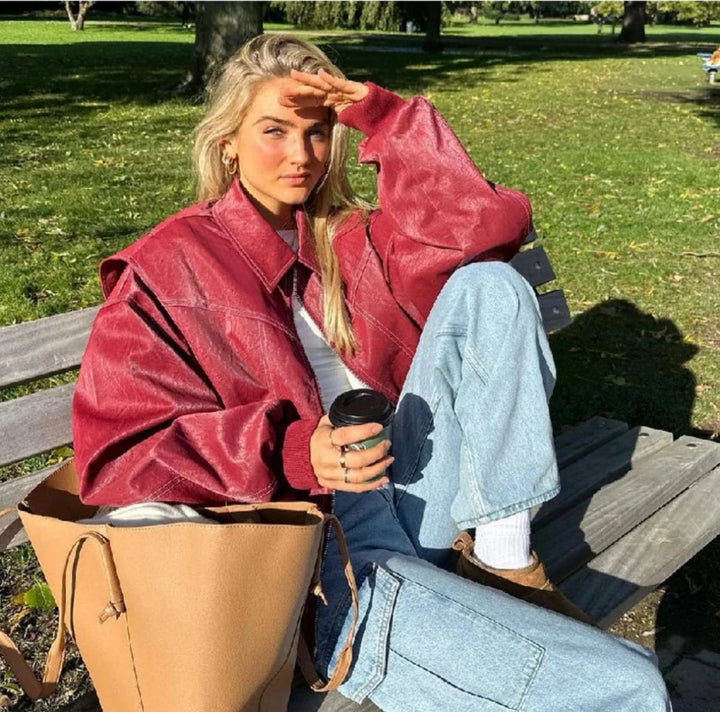 Greer | Oversized Contrast-Stitch Bomber Jacket