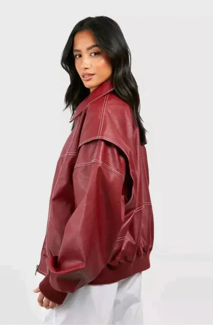 Greer | Oversized Contrast-Stitch Bomber Jacket