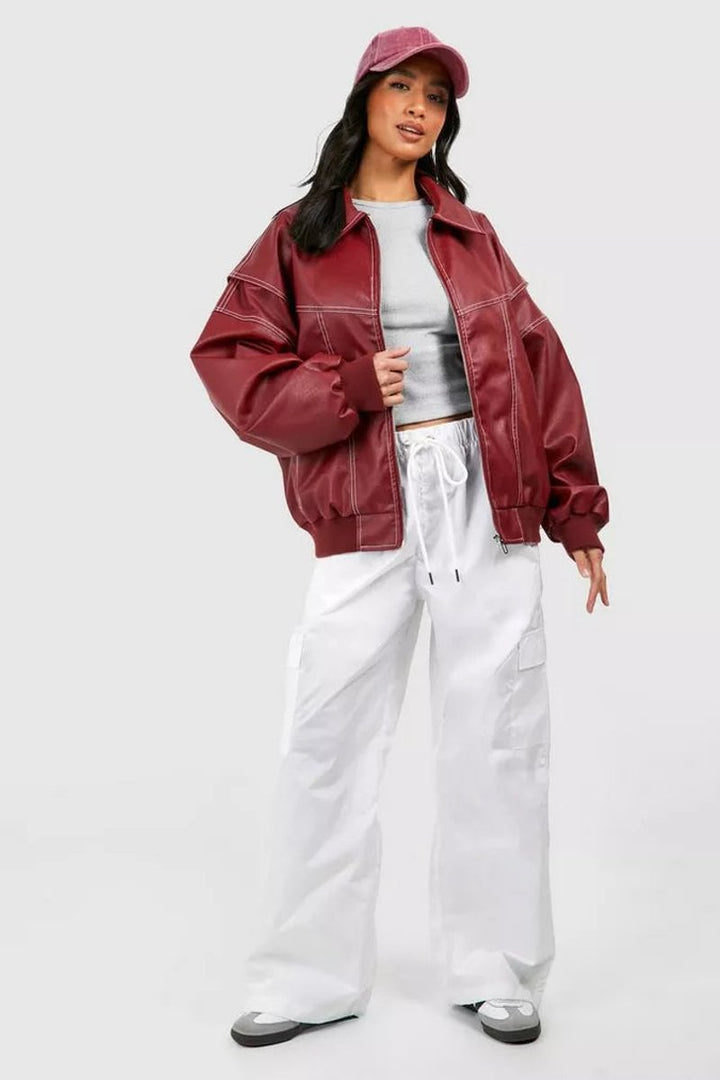 Greer | Oversized Contrast-Stitch Bomber Jacket