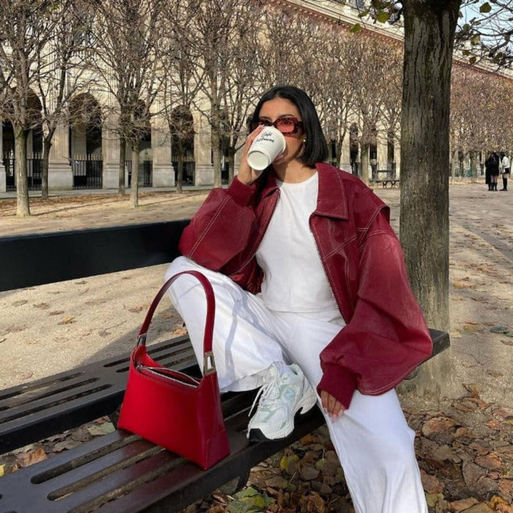 Adalind | Oversized Contrast-Stitch Bomber Jacket