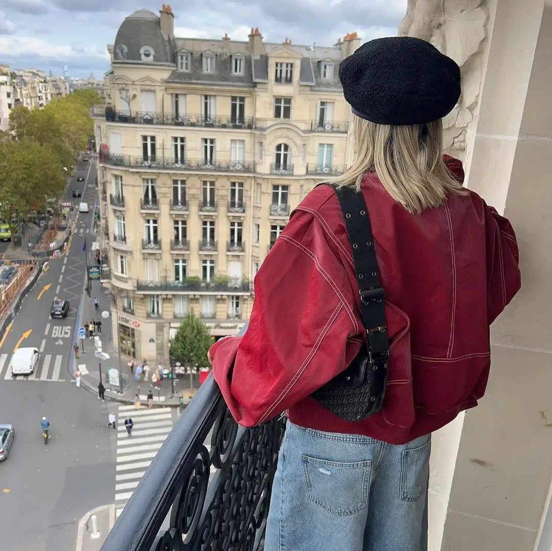 Greer | Oversized Contrast-Stitch Bomber Jacket