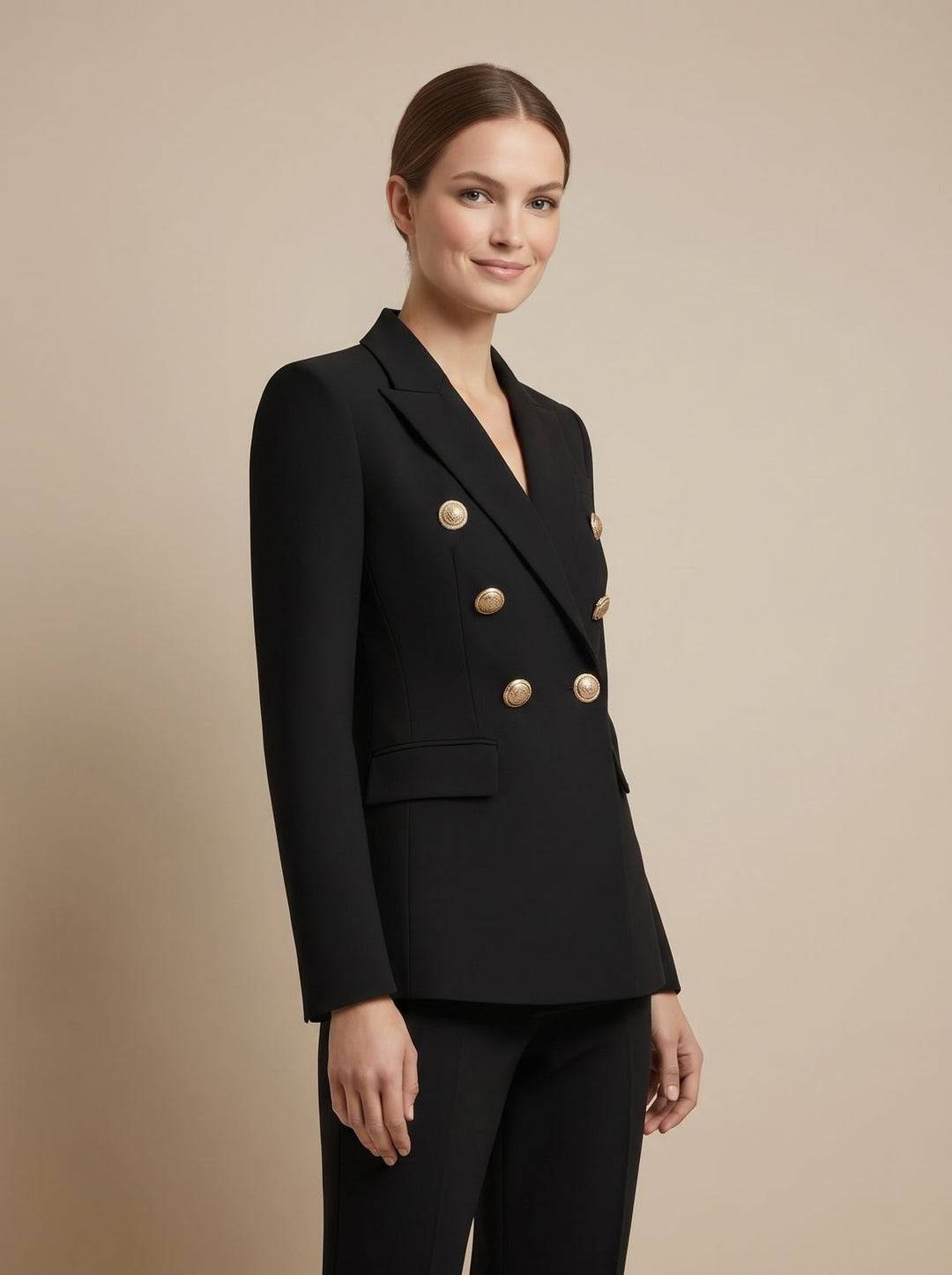 Marianne | Tailored Double-Breasted Gold-Button Blazer