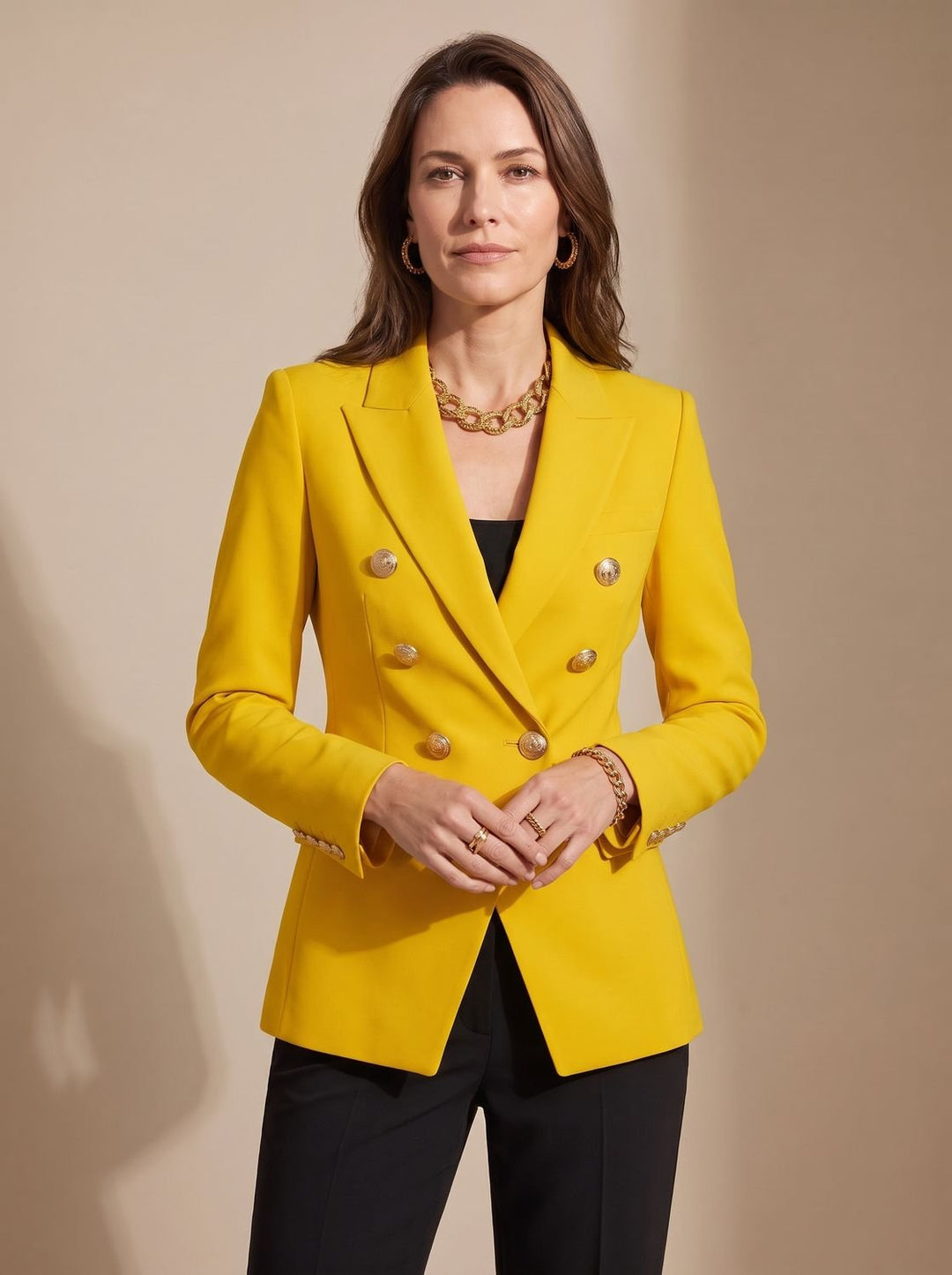 Harper | Tailored Double-Breasted Gold-Button Blazer