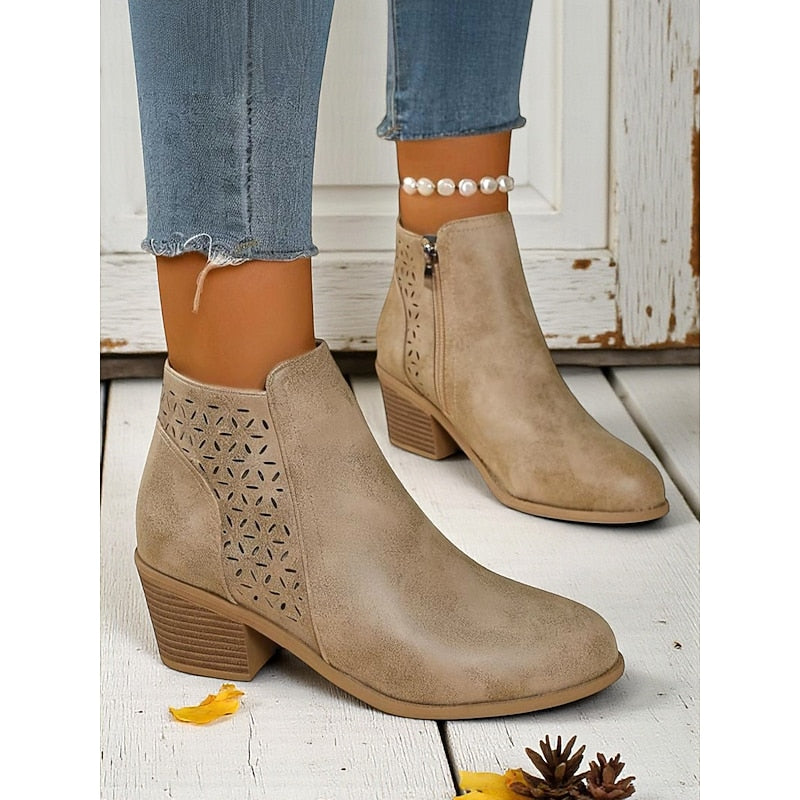 Louise | Cutout Block-Heel Ankle Boots