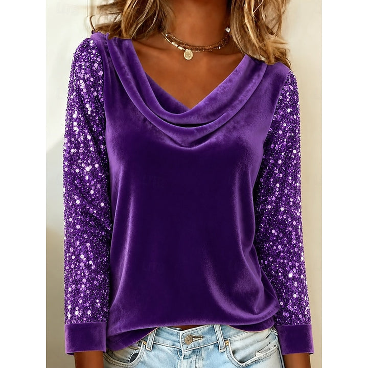 Lucinda | Shimmer-Sleeve Cowl Neck Blouse