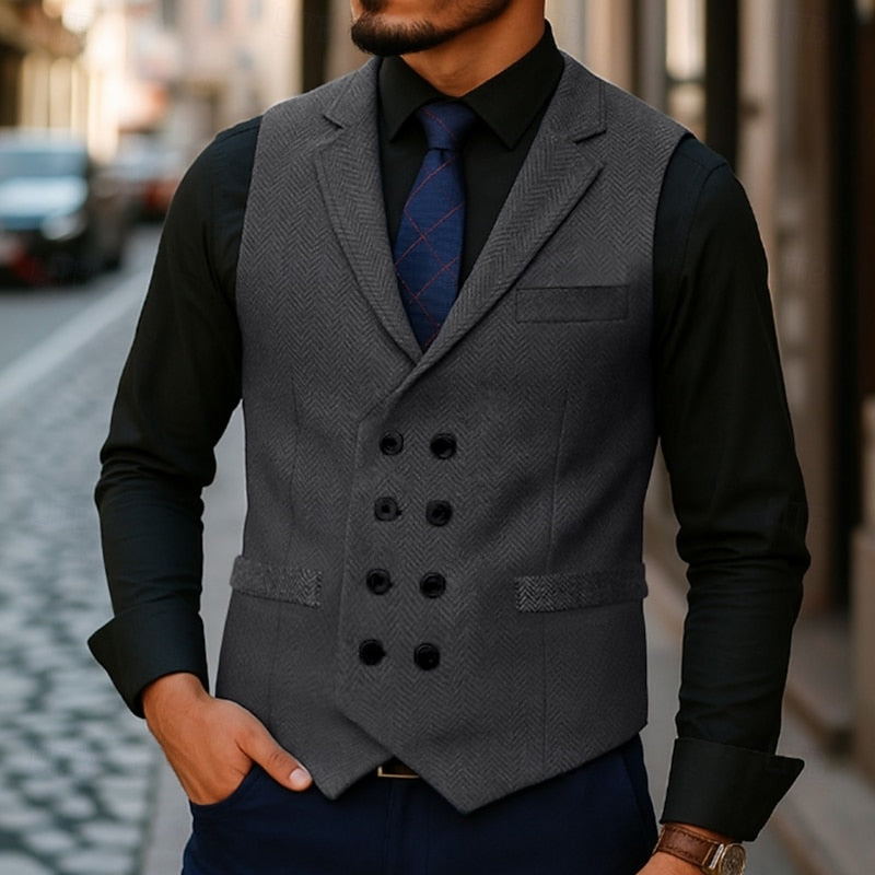 Merrick | Double-Breasted Herringbone Waistcoat