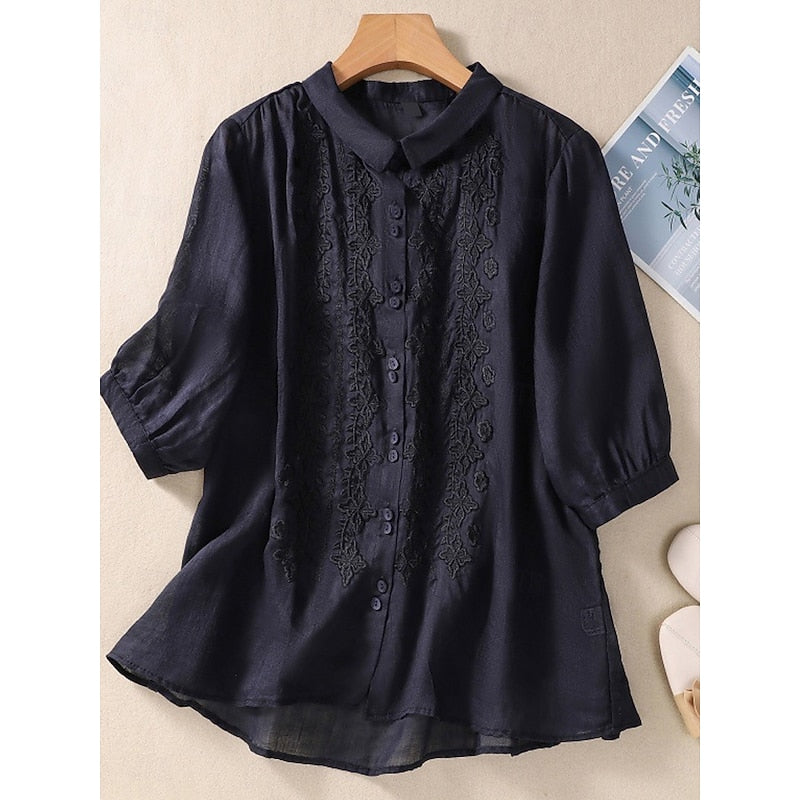 Cassandra | Embroidered Peter Pan Collar Blouse