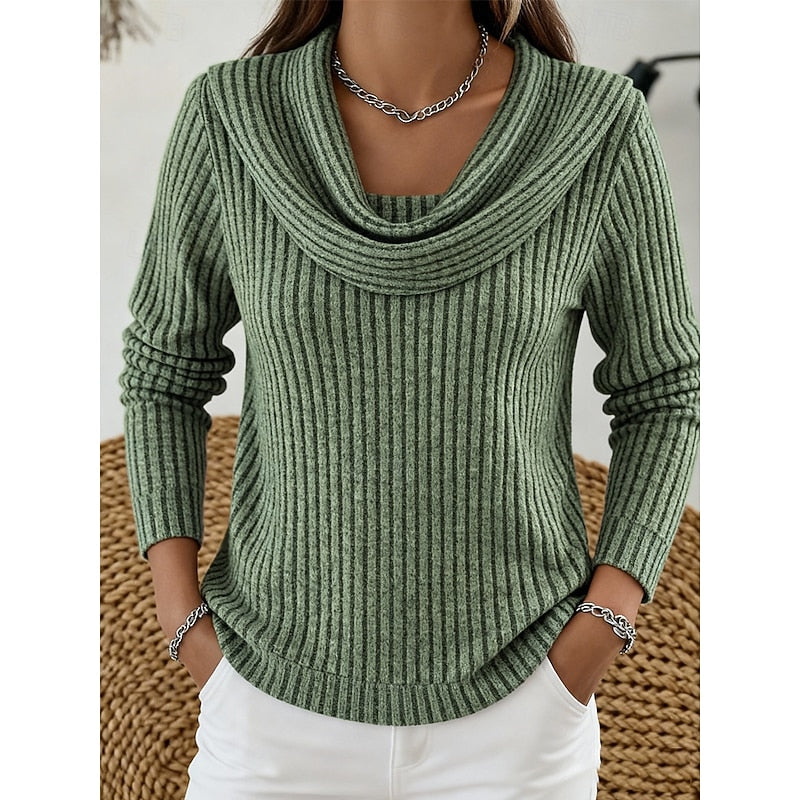 Sabine | Draped Cowl-Neck Ribbed Top