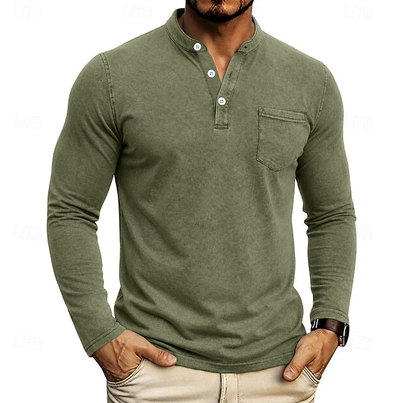 Elliot | Garment-Dyed Long Sleeve Henley Shirt