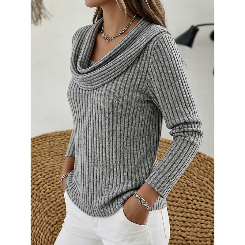 Sabine | Draped Cowl-Neck Ribbed Top