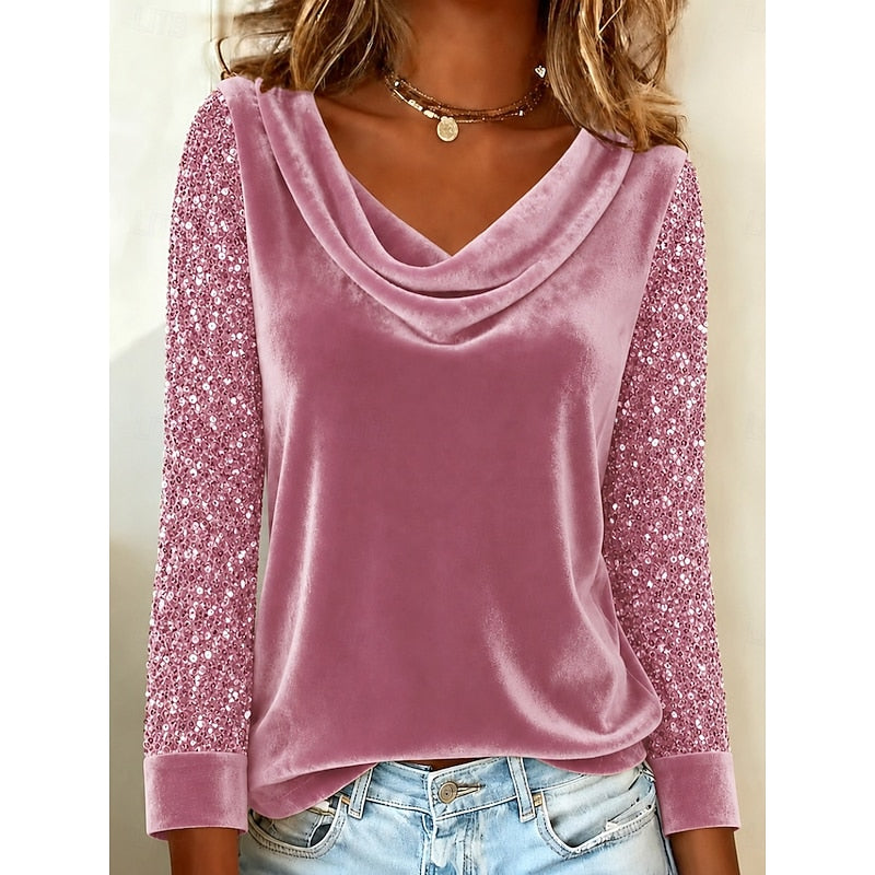 Lucinda | Shimmer-Sleeve Cowl Neck Blouse