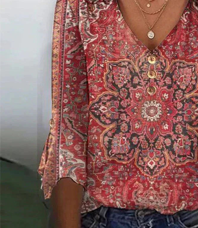 Selina | Bohemian Print V-Neck Top