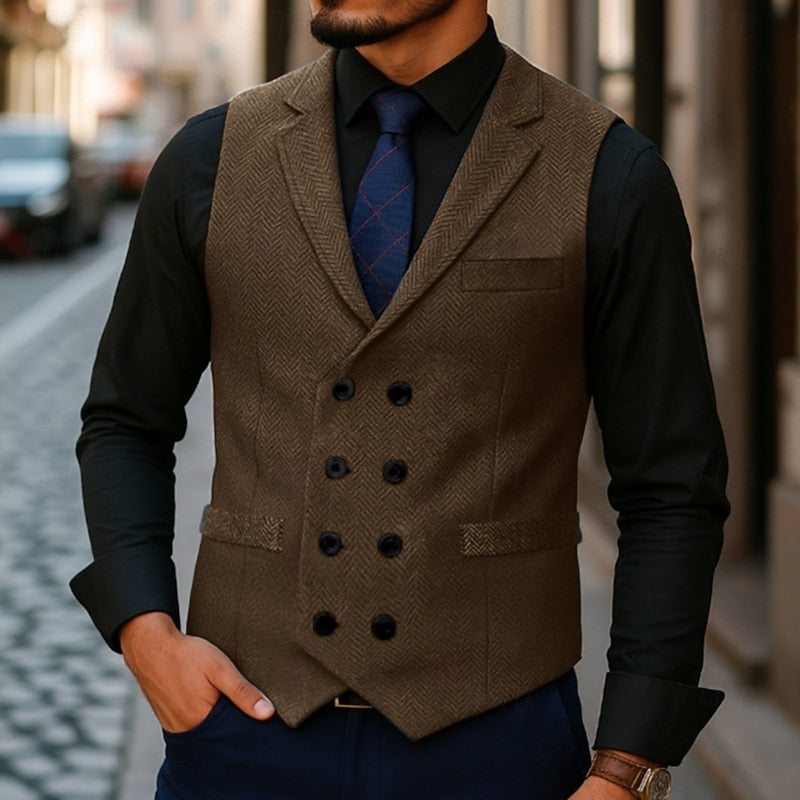 Merrick | Double-Breasted Herringbone Waistcoat