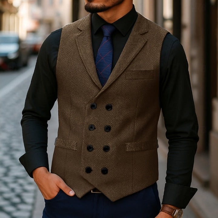 Merrick | Double-Breasted Herringbone Waistcoat