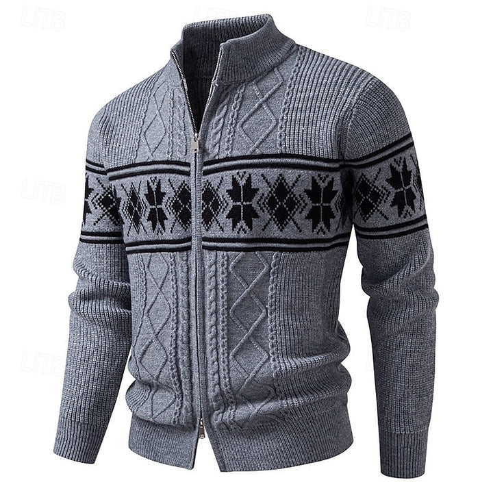 Nathaniel | Patterned Stand-Collar Zip Cardigan