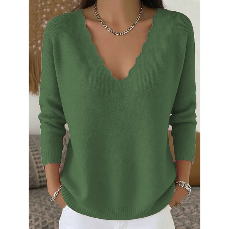 Maribeth | Halloween Scalloped V-Neck Sweater