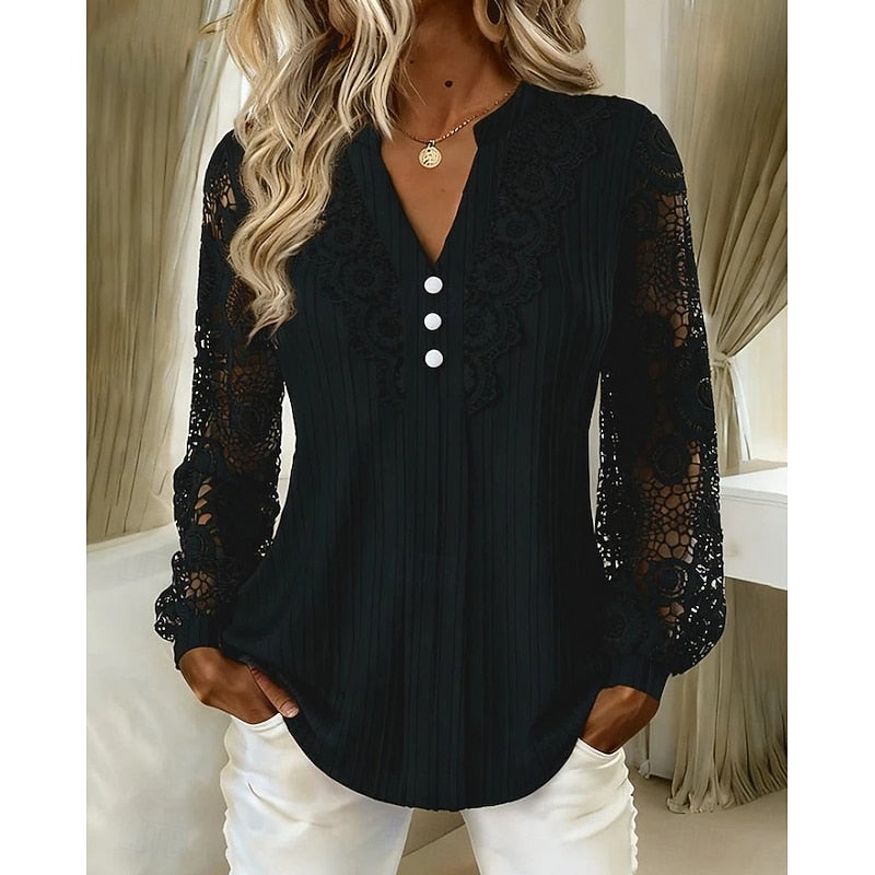 Cassandra | Lace-Detail Long Sleeve Blouse