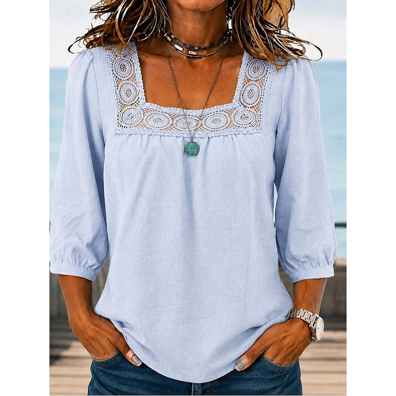 Lillian | Square-Neck Lace-Trim Blouse